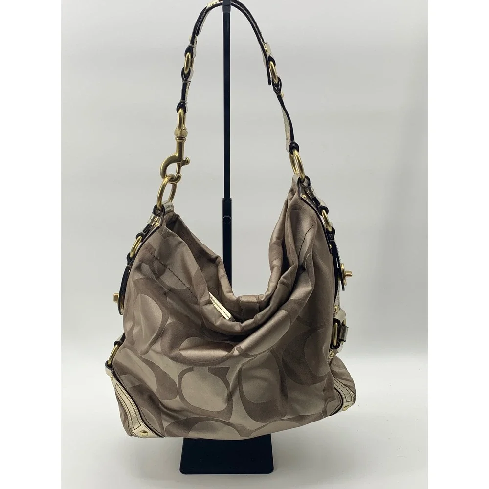 Y2K Vintage Coach Signature Carly HOBO Metallic Gold/Light Brown Canvas 13014